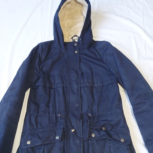 Divided H&M Faux Sherpa Lined Hooded Dark Blue Utility Jacket, 4 - Picture 2 of 13